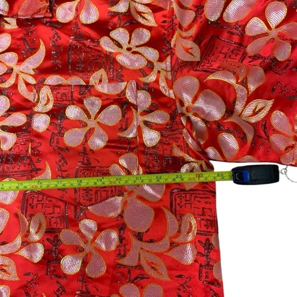 Vintage Street Culture Button Up Shiny Asian Red AOP Floral Shirt XL Metallic - Picture 4 of 6